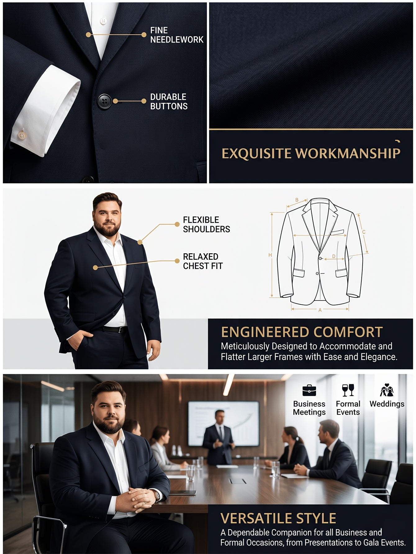 Blazer Homme Grande Taille Coupe Ample Veste de Costume Formelle