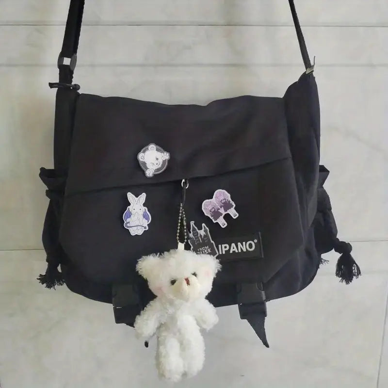 Sac besace femme style coréen avec peluche Bandoulière décontractée, grande capacité et look tendance