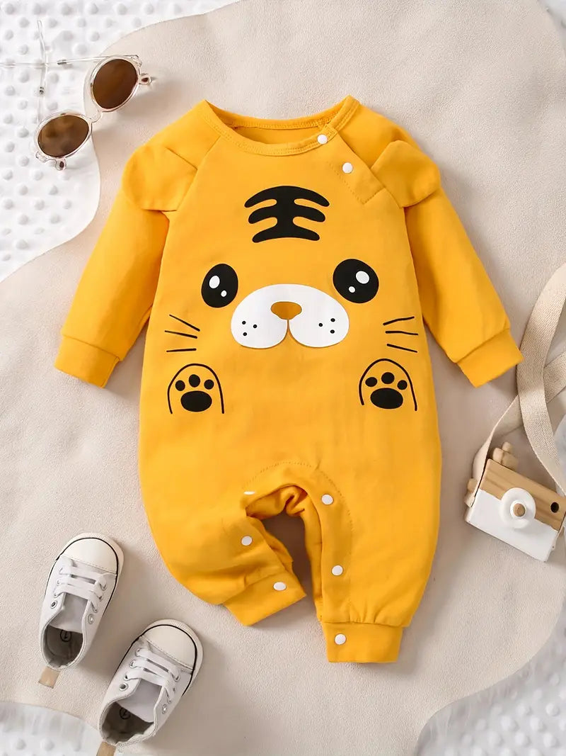 Body Bébé Manche Longue en Coton – Grenouillère Moutarde Motif Ours Mignon