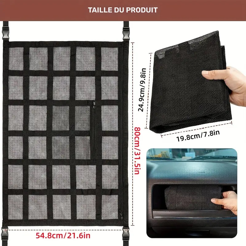 Sac de Rangement Plafonnier Camping-Car – Filet de Toit Voiture pour Vêtements, Couvertures et Accessoires de Voyage