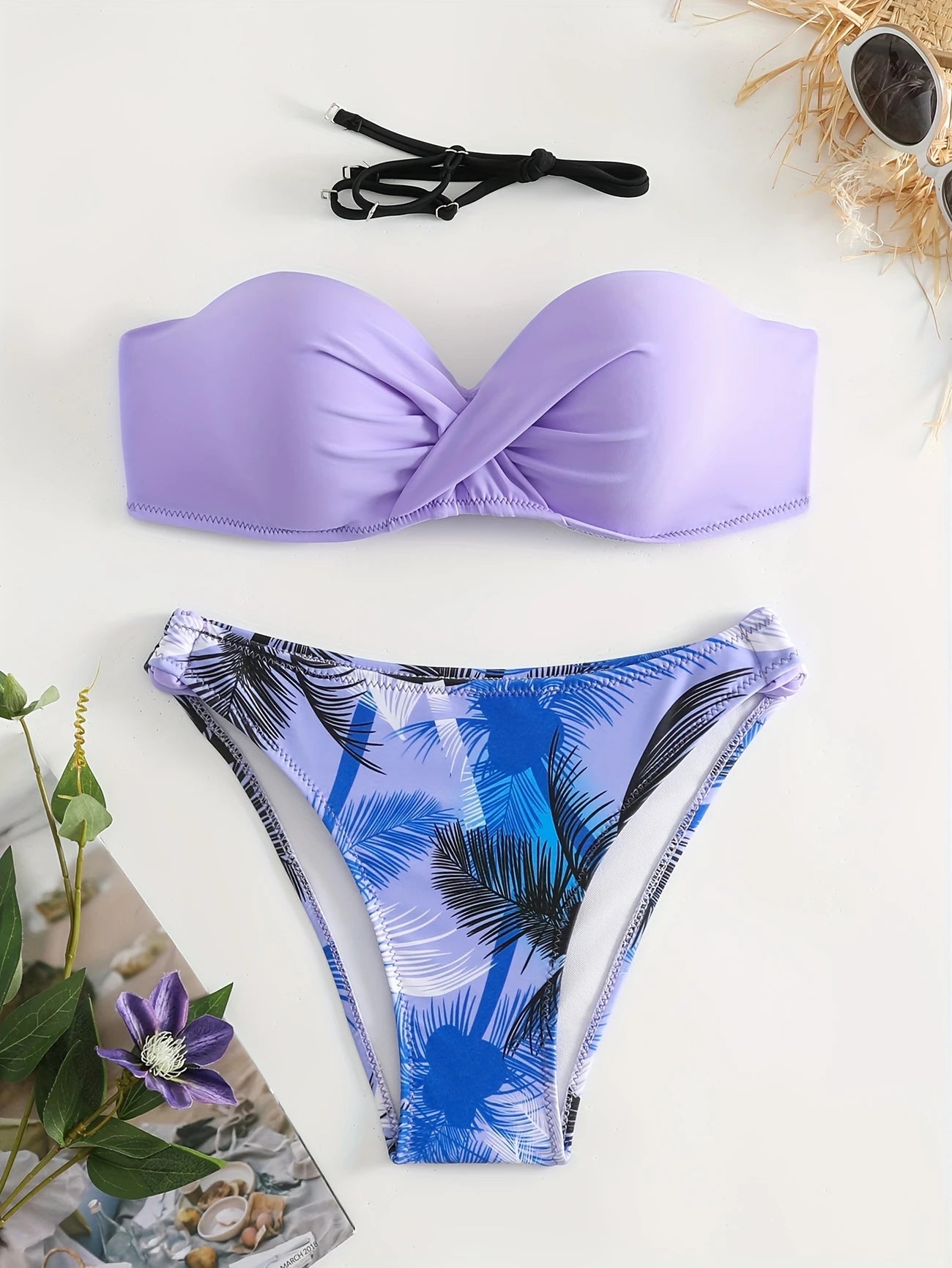 Bas de Bikini Femme Tropical – Taille Basse Imprimé Feuilles, Look Estival et Coloré