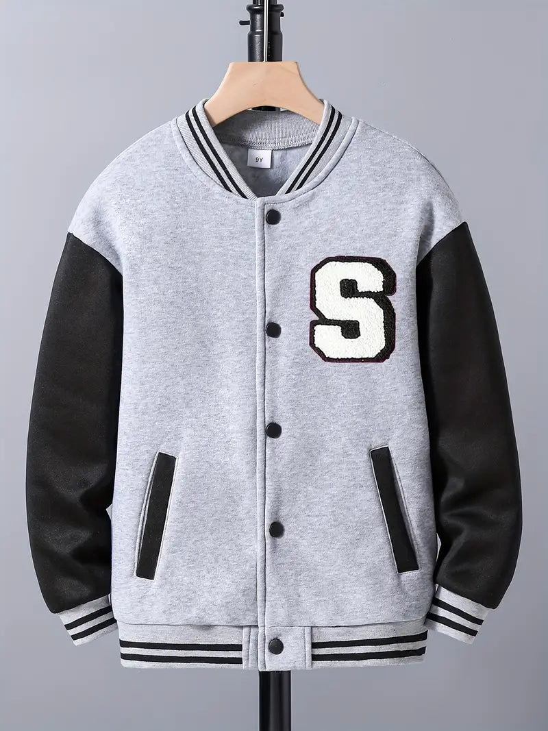 Veste teddy garçon noire et grise – Blouson varsity collège tendance