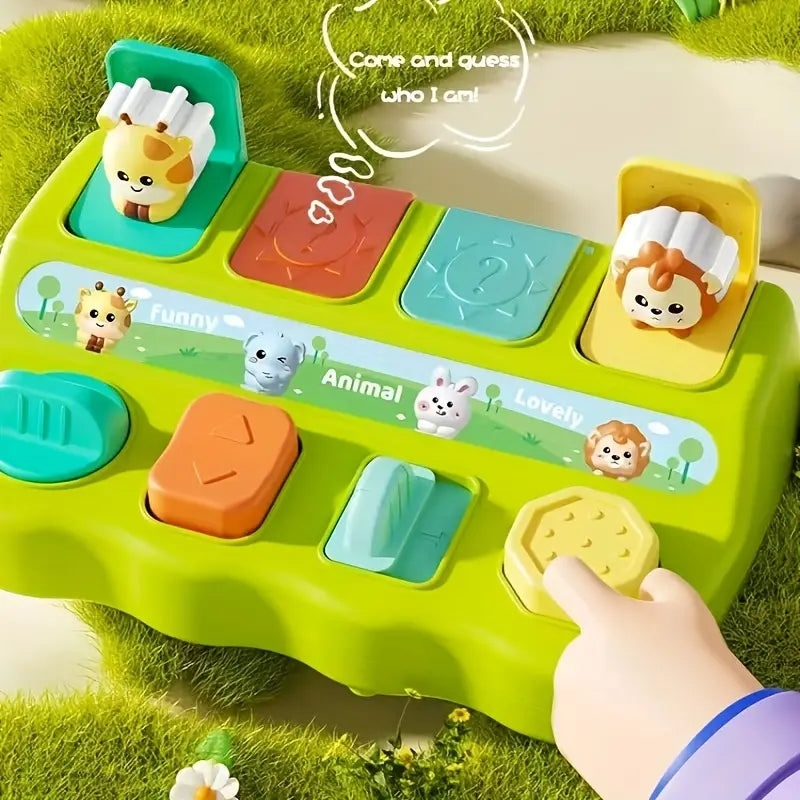 Jouet Animaux Pop-Up Cache-Cache – Boîte Surprise Éducative à Formes et Boutons pour Tout-Petits