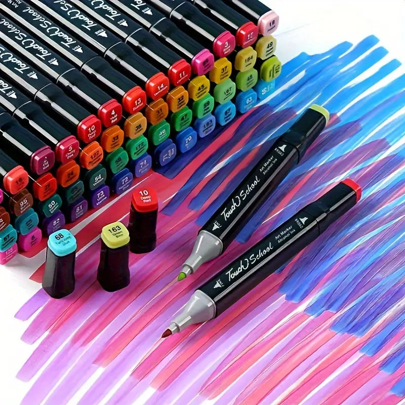Set de Marqueurs à Double Pointe – Feutres Alcool Professionnels pour Dessin, Manga, Esquisse et Coloriage Artistique