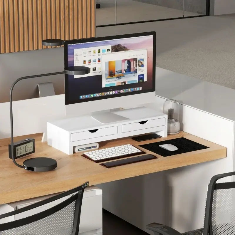 Support d’Écran d’Ordinateur avec Tiroirs de Rangement – Rehausseur Bureau Ergonomique pour PC, Laptop et Tablette