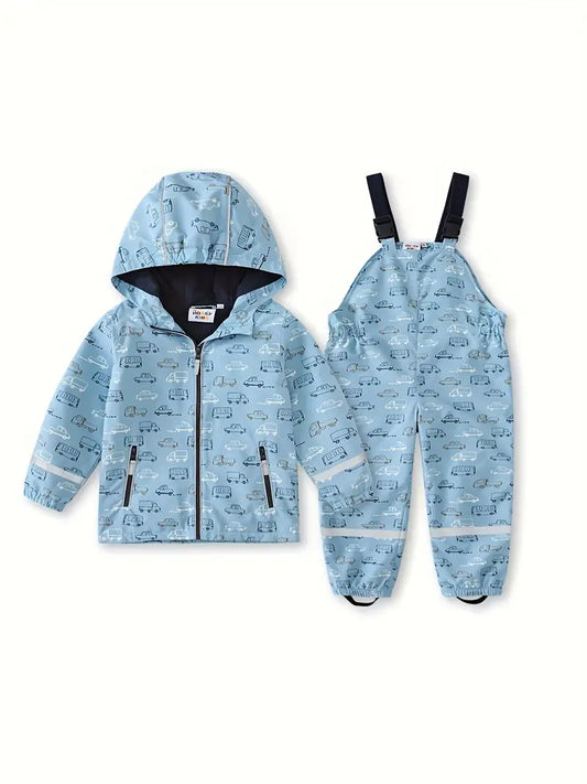 Veste Imperméable Enfant à Capuche – Coupe-Vent Légère Motifs Voitures Bleue