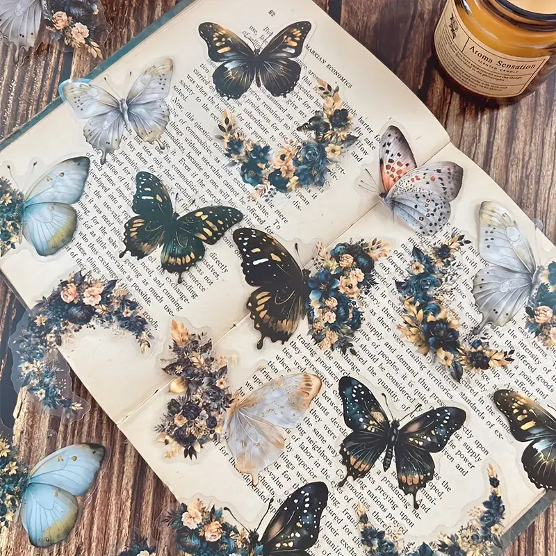Stickers Papillons Vintage – Autocollants Esthétiques Transparente pour Papeterie, Journal Intime et Scrapbooking