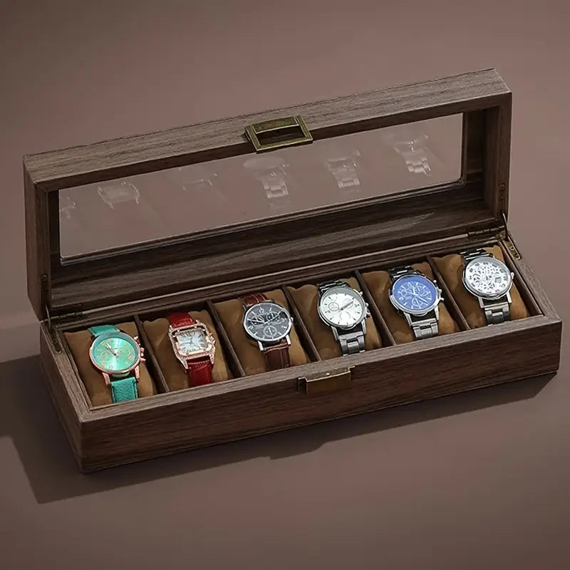 Boîte à montres en bois 3 emplacements – Coffret élégant avec couvercle en verre