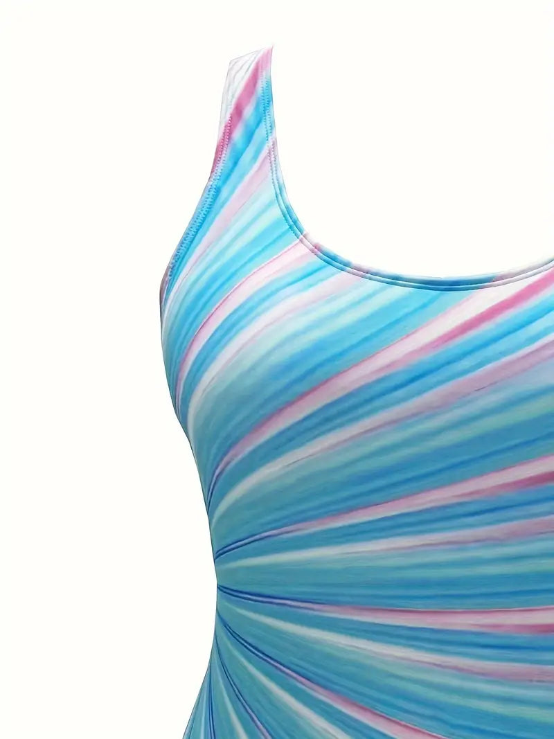 Maillot de bain une pièce galbant à rayures pastel – Confort et style grande taille