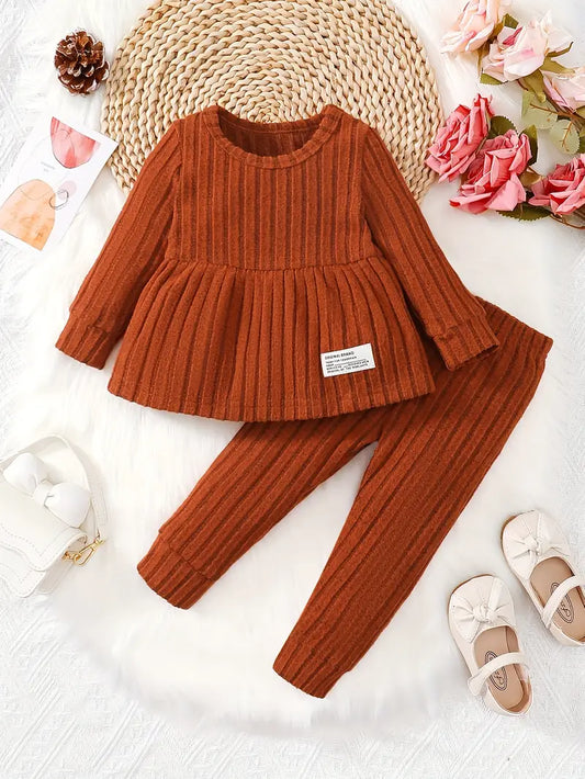 Haut bébé fille manches longues en tricot côtelé – Ensemble chaud et confortable automne/hiver