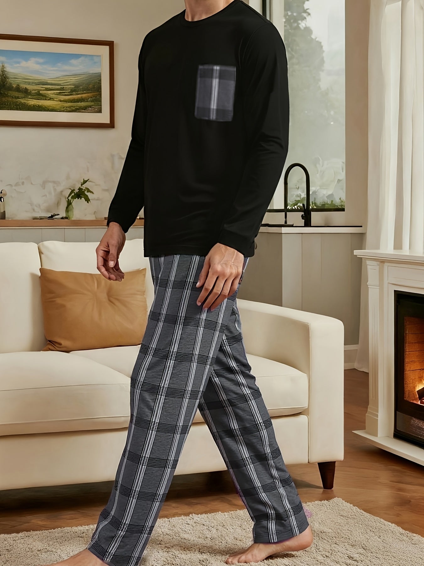 Pyjama 2 pièces grande taille pour homme à manches longues