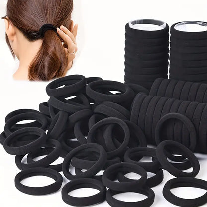 Lot de 50/100 Élastiques Cheveux Noirs – Sans Métal, Doux et Résistants pour Queue de Cheval et Coiffures Quotidiennes