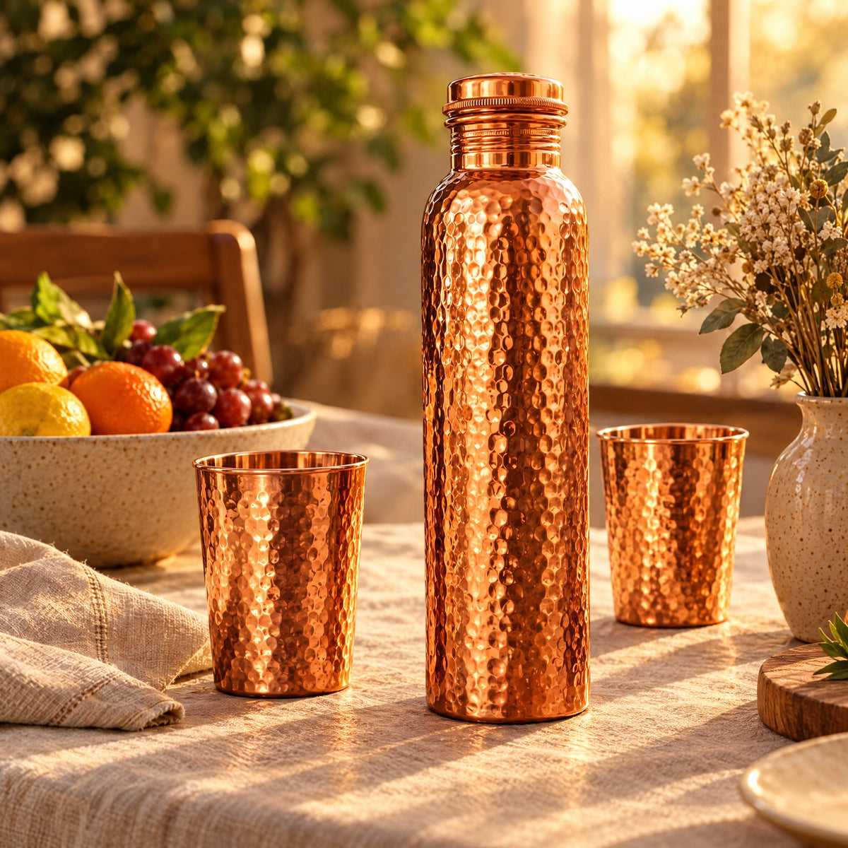 Gourde en Cuivre Pur – Bouteille d'Eau Réutilisable Inspirée de la Tradition