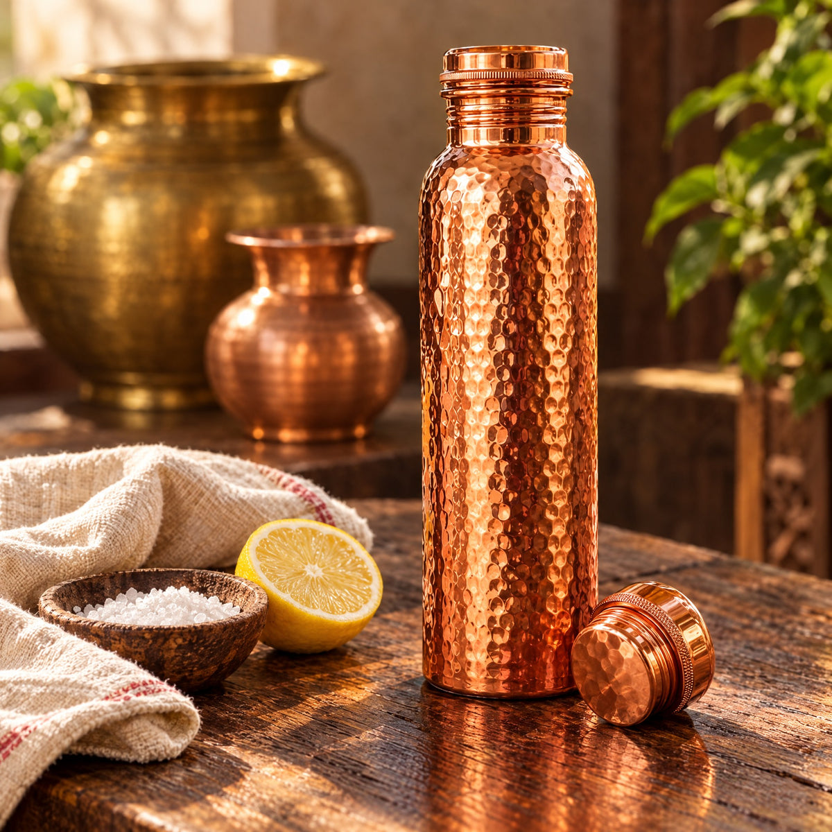 Gourde en Cuivre Pur – Bouteille d'Eau Réutilisable Inspirée de la Tradition