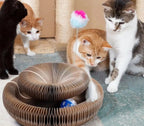 Griffoir Accordéon pour Chat avec Balle à Grelot – Jouet, Griffoir et Refuge 3 en 1