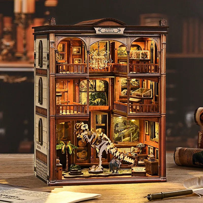 Kit Book Nook Musée des Fossiles à Monter, Maquette Lumineuse pour Étagère