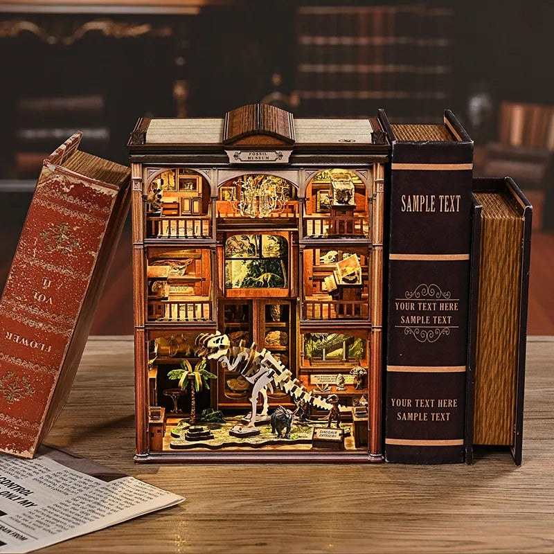 Kit Book Nook Musée des Fossiles à Monter, Maquette Lumineuse pour Étagère