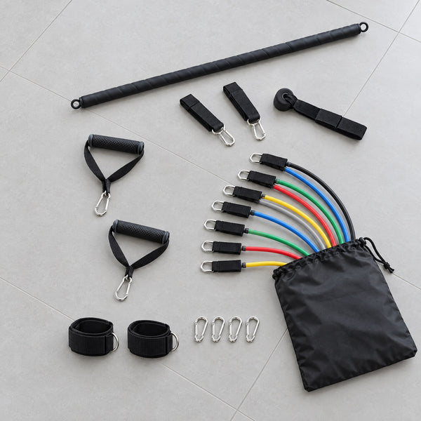 Kit Élastiques de Musculation avec Barre, 7 Bandes, Poignées et Ancrage de Porte