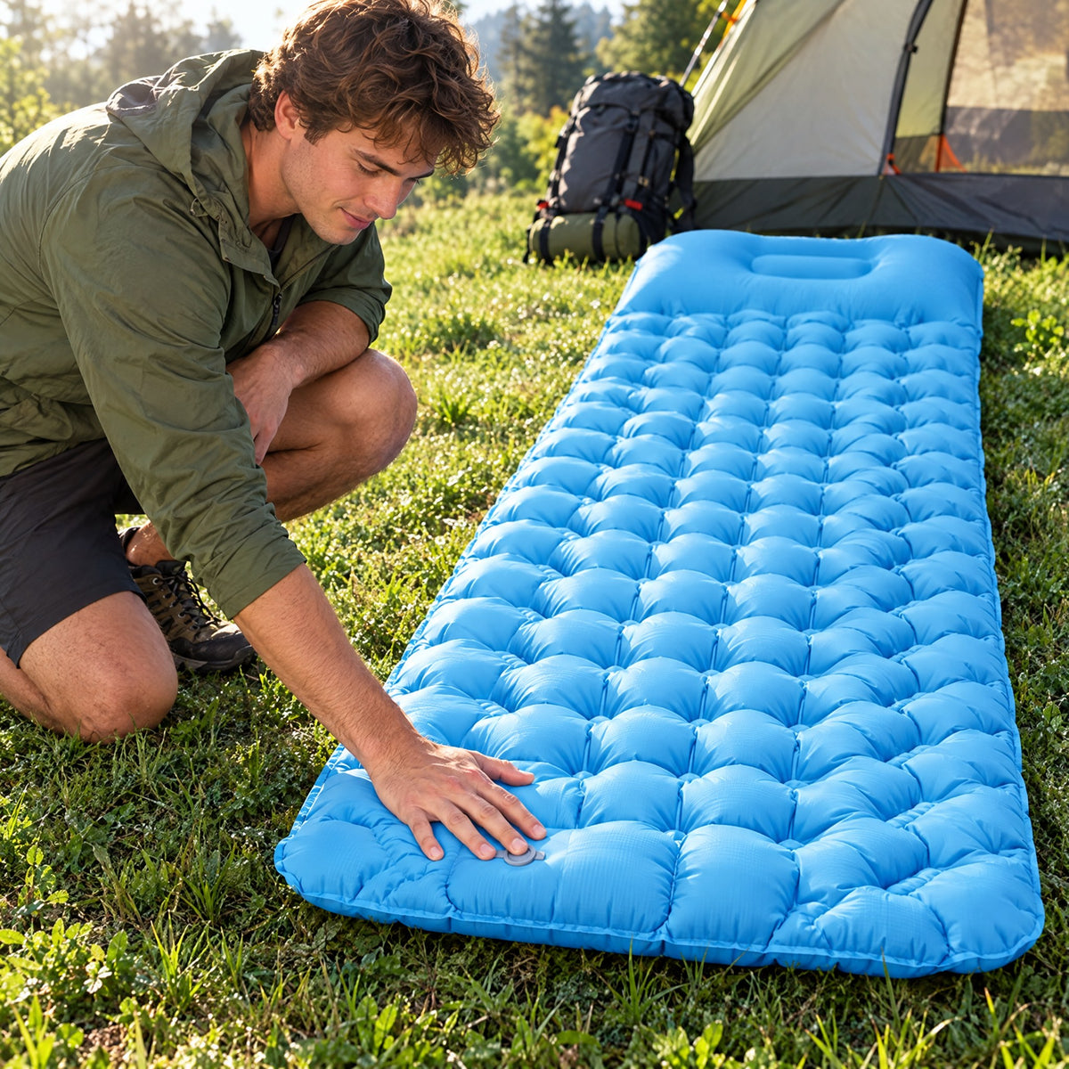 Matelas Gonflable Ultra-Compact 3 en 1 – Lit, Transat, Canapé, Pompe Intégrée