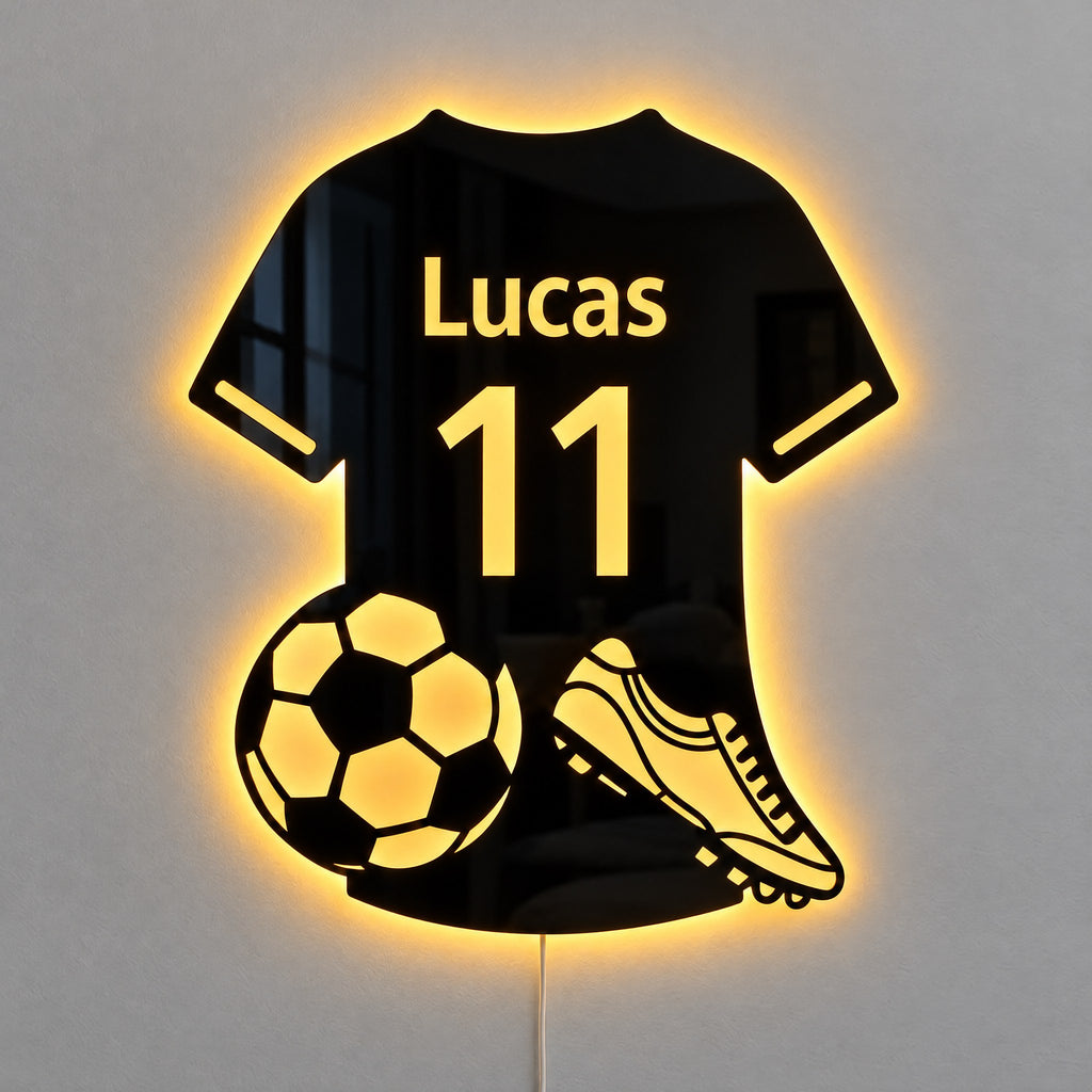 Miroir LED Maillot de Foot Personnalisé – Prénom et Numéro