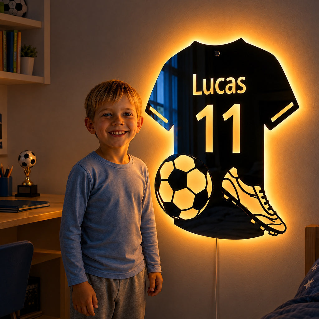 Miroir LED Maillot de Foot Personnalisé – Prénom et Numéro