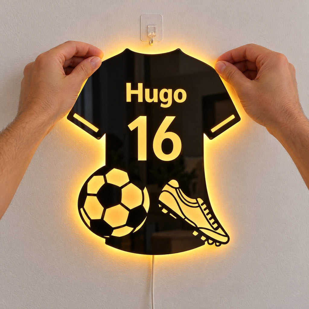 Miroir LED Maillot de Foot Personnalisé – Prénom et Numéro