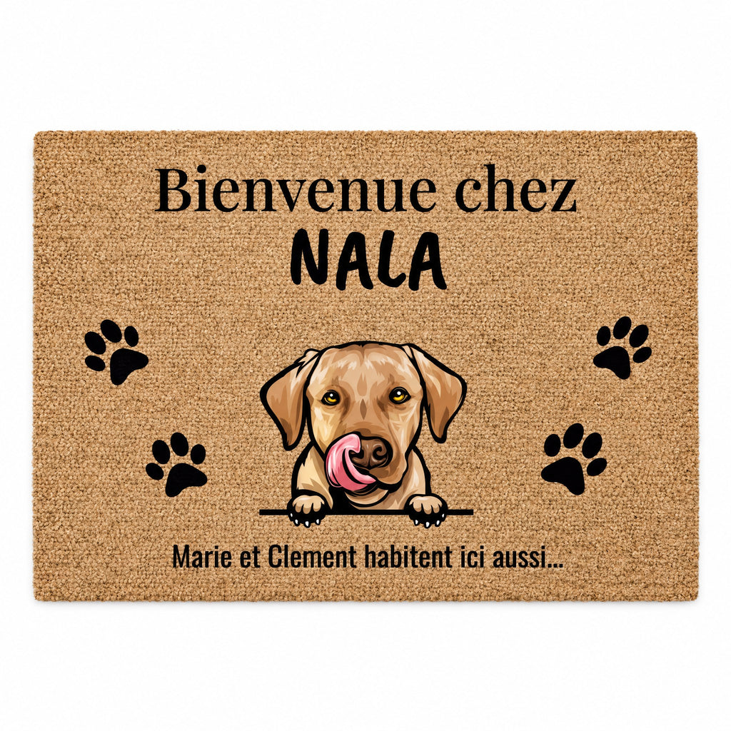 Paillasson personnalisé « Bienvenue chez » avec prénom et portrait d'animal