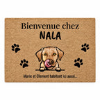 Paillasson personnalisé « Bienvenue chez » avec prénom et portrait d'animal