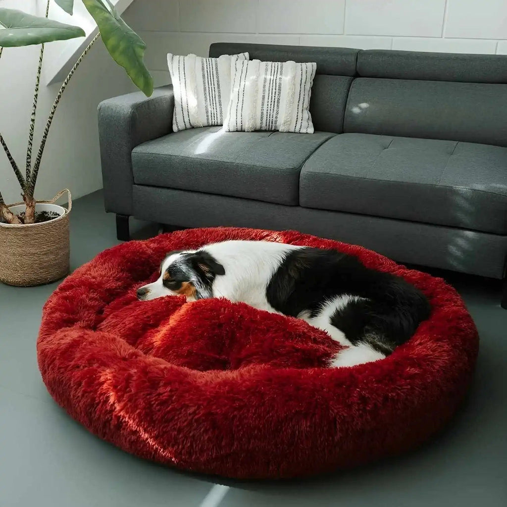 Panier donut moelleux pour chien en fausse fourrure, housse lavable