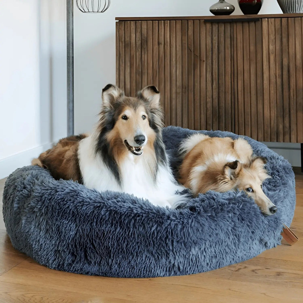 Panier donut moelleux pour chien en fausse fourrure, housse lavable
