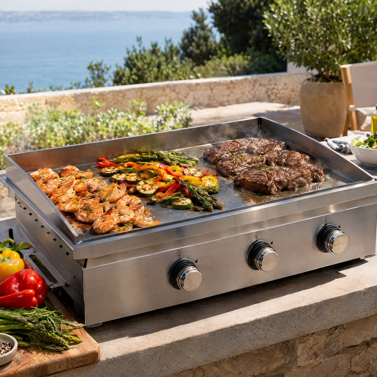 Plancha Gaz en Inox à 3 Brûleurs – Cuisine en Extérieur pour Toute la Tablée