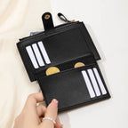 Porte-cartes femme compact à zip et bouton pression, simili cuir