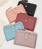 Porte-cartes femme compact à zip et bouton pression, simili cuir