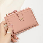Porte-cartes femme compact à zip et bouton pression, simili cuir