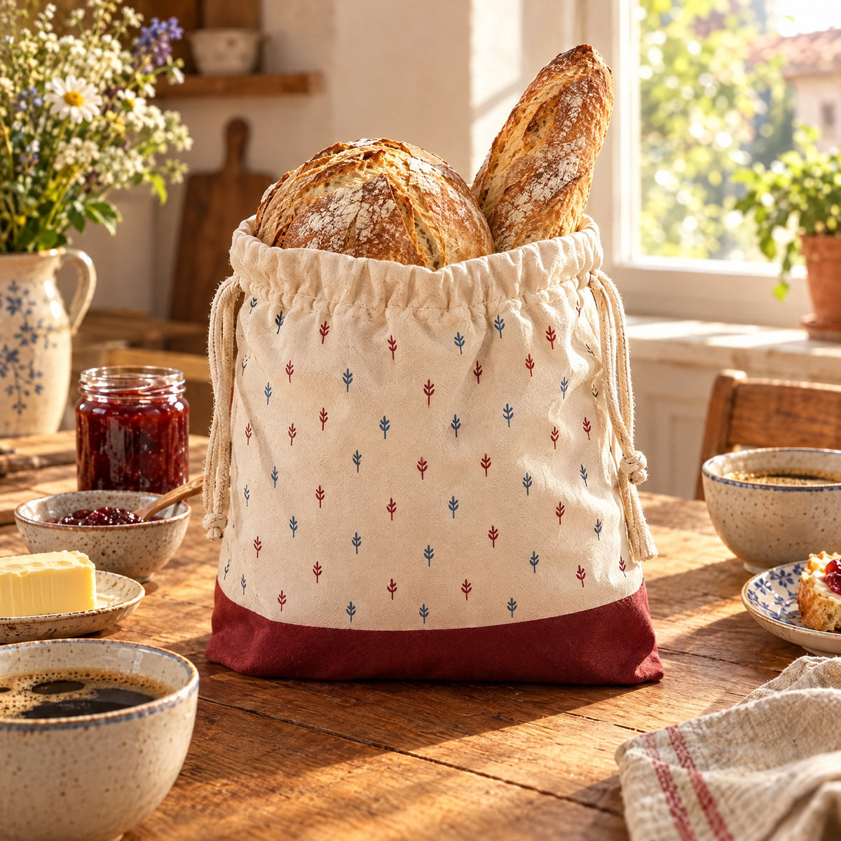 Sac à Pain en Coton Bio et Cire d'Abeille – Conservation Réutilisable