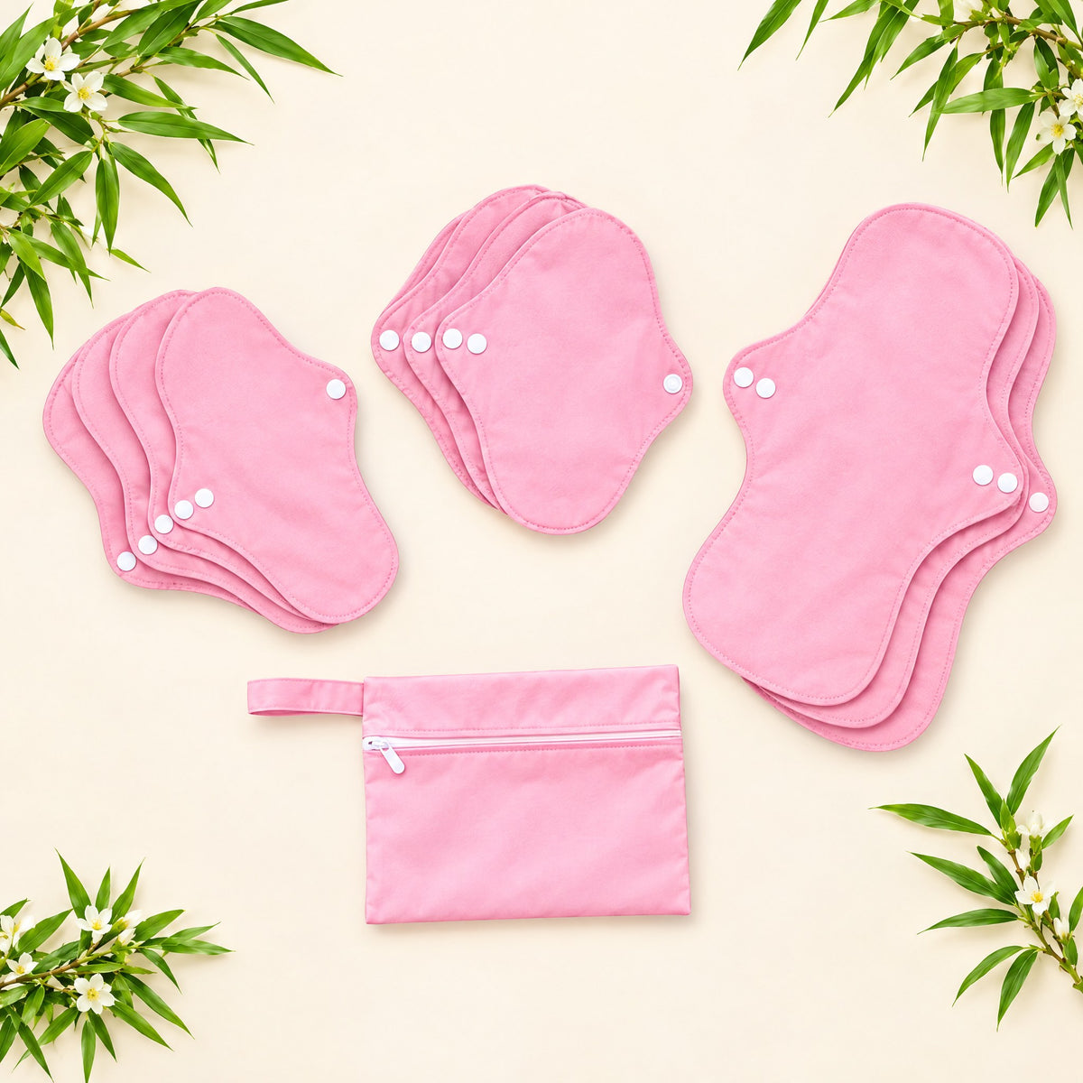 Serviettes Hygiéniques Lavables Réutilisables – Kit 9 Pads S, M, L + Pochette