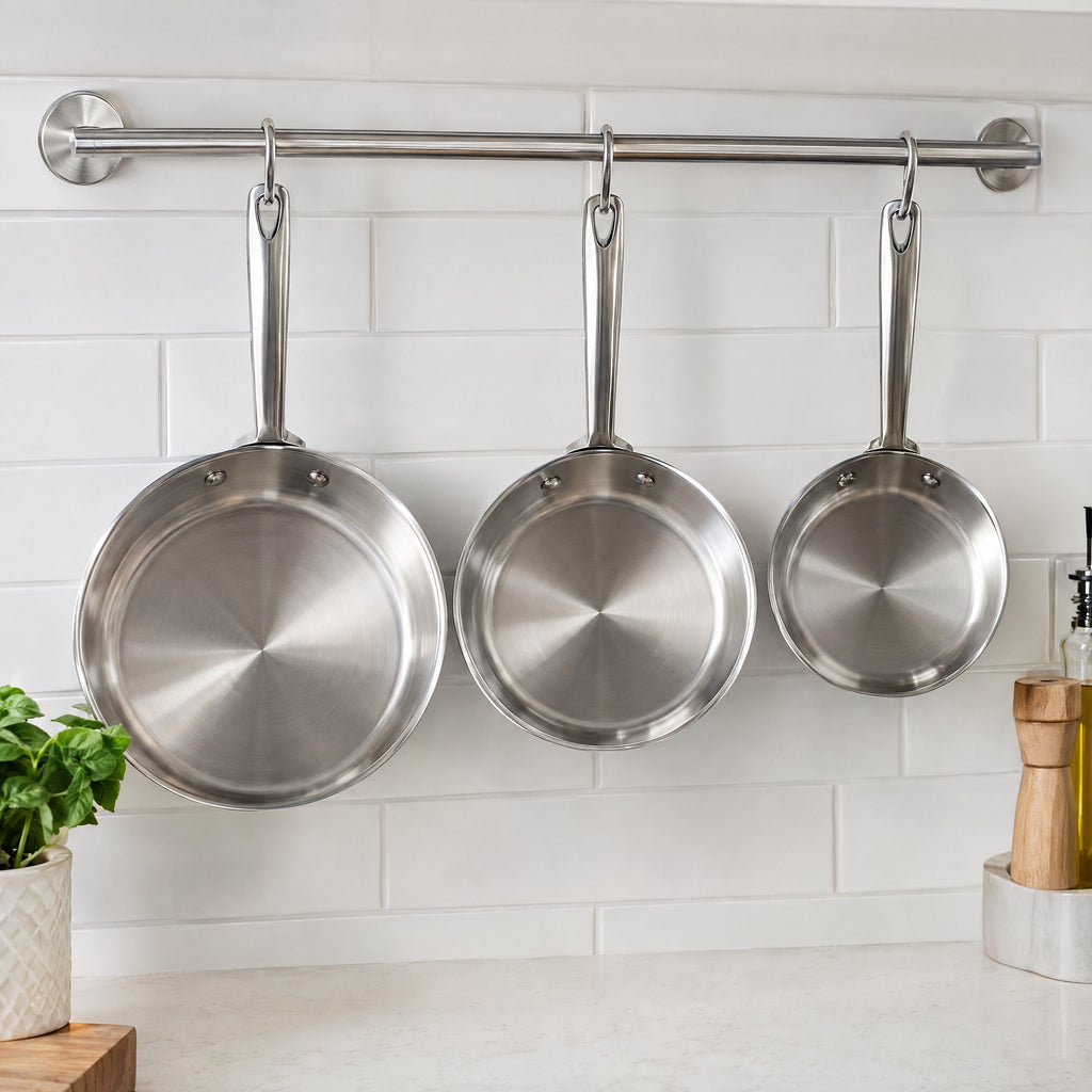 Set de 3 Poêles en Inox – Tous Feux dont Induction, Sans Revêtement
