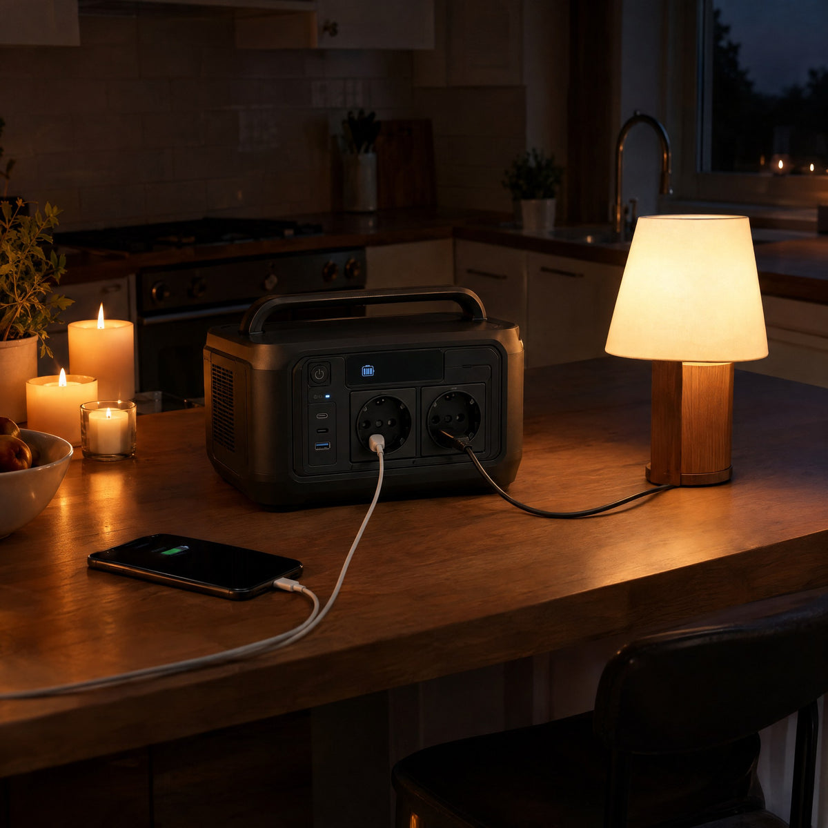 Coupure de courant : une lampe et un téléphone qui reste chargé