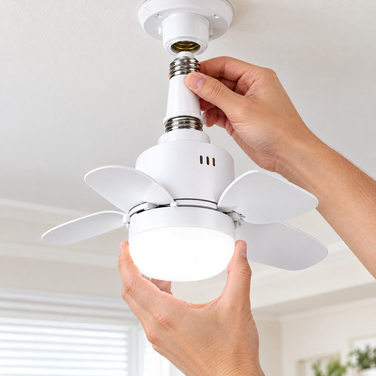 Ventilateur de Plafond LED sur Douille E27 – Éclairage et Ventilation 2 en 1